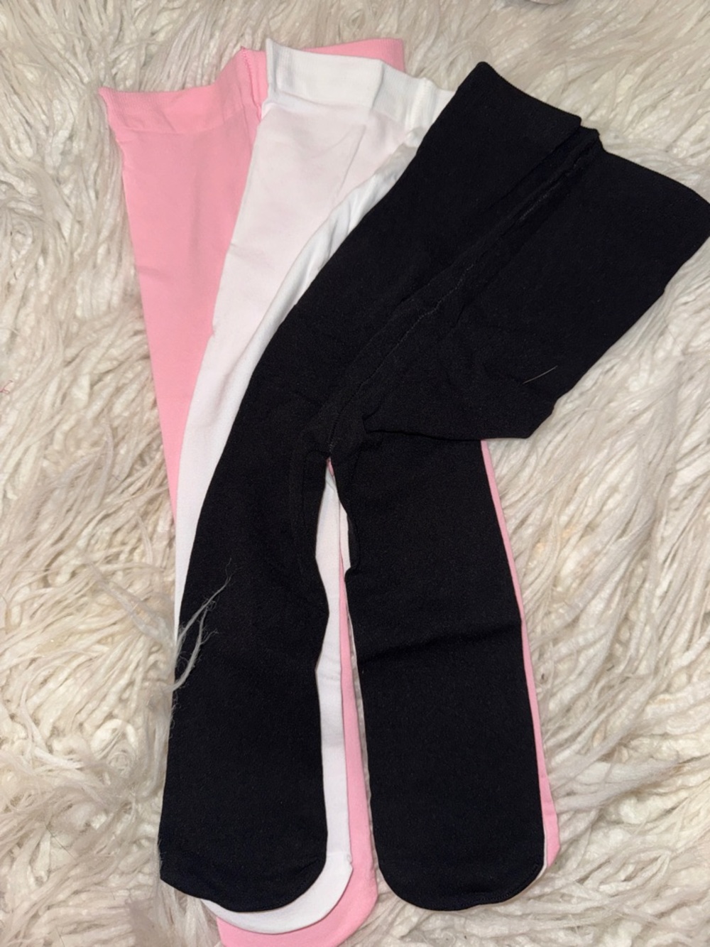 3-Pack Girls' Cotton Blend Tights - Pink, White & Black